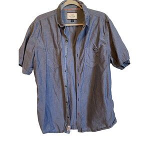 Men's Flag &‎ Anthem Blue Button Up Short Sleeve Shirt Large Textured Fabric